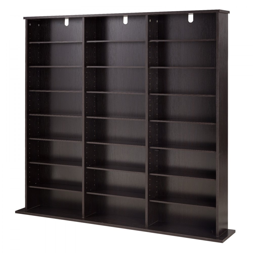 Półka na DVD VEVOR z 24 przegródkami (8 poziomów), półka na multimedia, wolnostojąca półka 142 x 22 x 130 cm, oszczędzająca miejsce półka do przechowywania płyt CD, DVD, książek, płyt z grami, regał na książki do salonu/biura domowego, brązowa