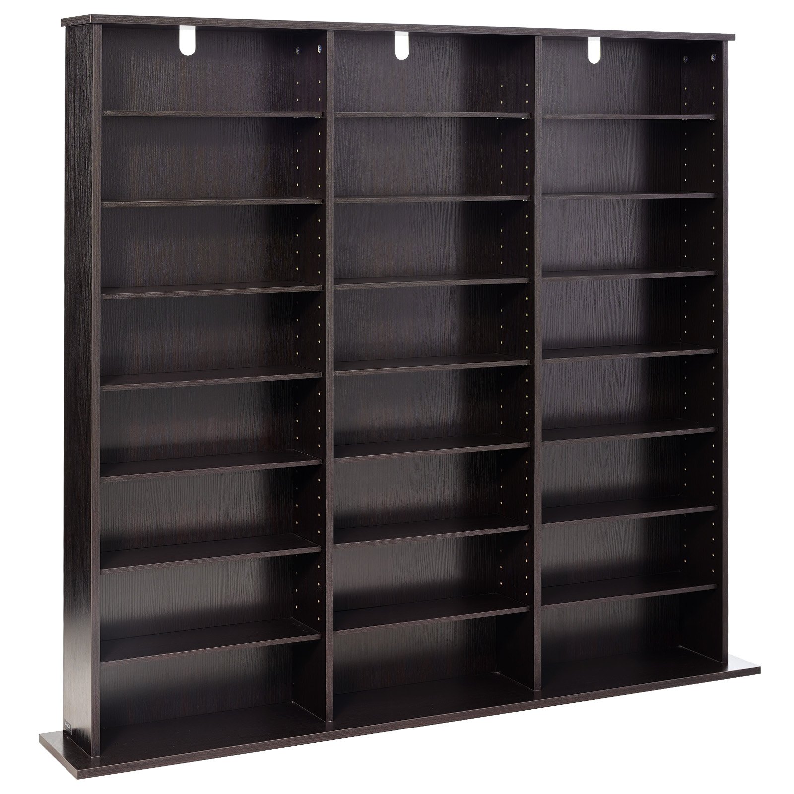 Półka na DVD VEVOR z 24 przegródkami (8 poziomów), półka na multimedia, wolnostojąca półka 142 x 22 x 130 cm, oszczędzająca miejsce półka do przechowywania płyt CD, DVD, książek, płyt z grami, regał na książki do salonu/biura domowego, brązowa