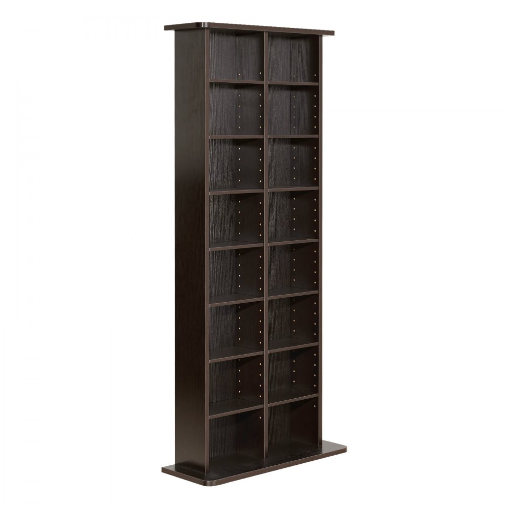Półka na płyty CD VEVOR, 8-poziomowa, 559 x 222 x 1295 mm, Przechowywanie multimediów na płyty CD, DVD, książki i gry, Szafka dzieląca pomieszczenie z 16 przegródkami do salonu, biura domowego, studia nagrań