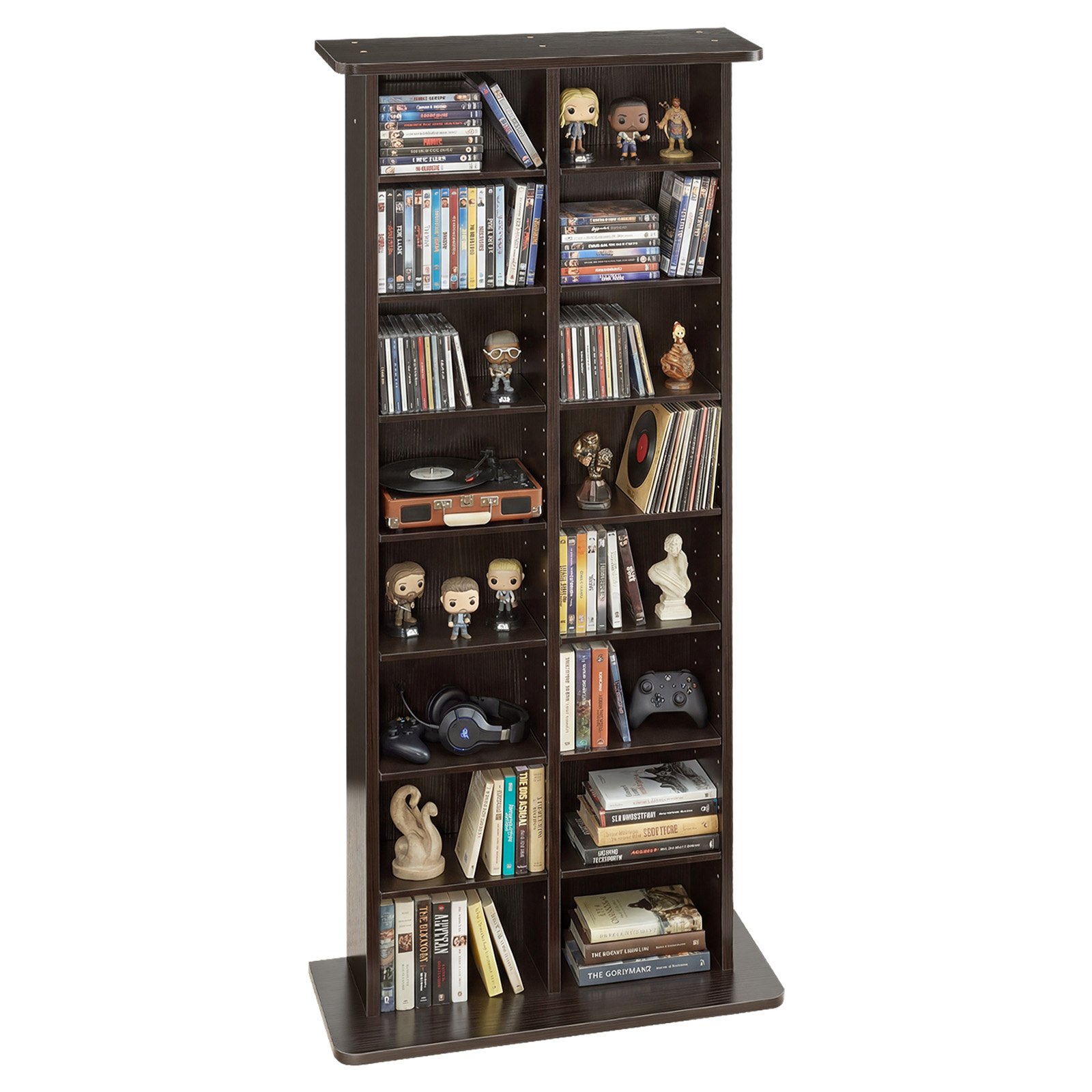 Półka na płyty CD VEVOR, 8-poziomowa, 559 x 222 x 1295 mm, Przechowywanie multimediów na płyty CD, DVD, książki i gry, Szafka dzieląca pomieszczenie z 16 przegródkami do salonu, biura domowego, studia nagrań