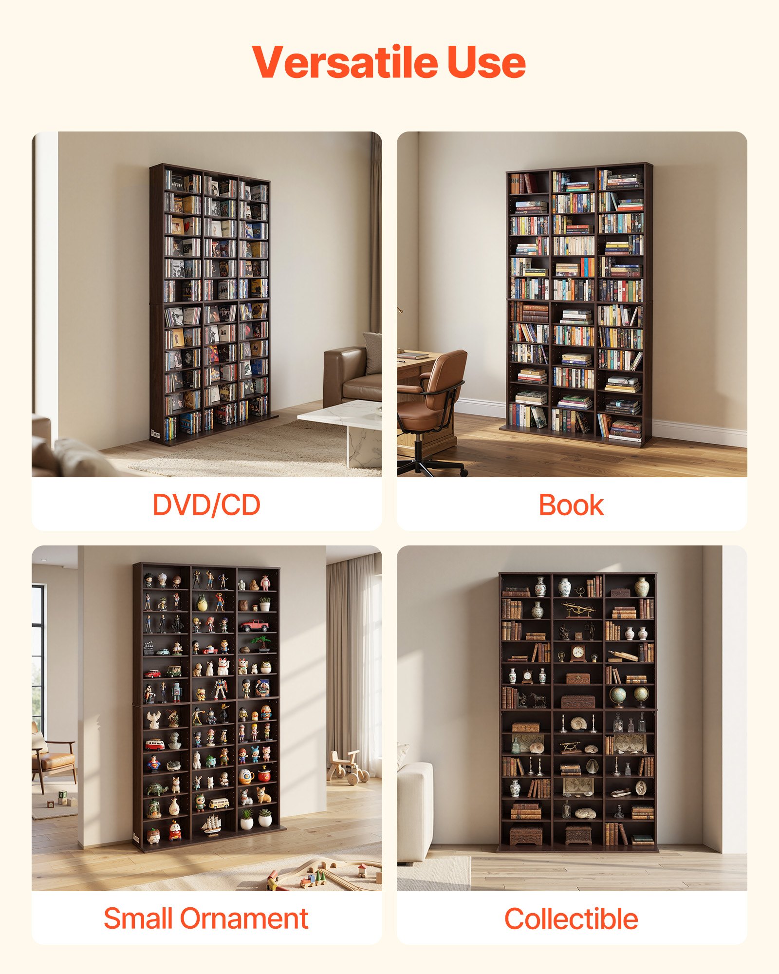 Półka na sprzęt multimedialny VEVOR, 1018 x 231 x 1810 mm, regał ścienny z 12 półkami, 36 przegródkami na płyty CD, DVD, książki i gry, regał na płyty CD do salonu, biura domowego, studia nagrań