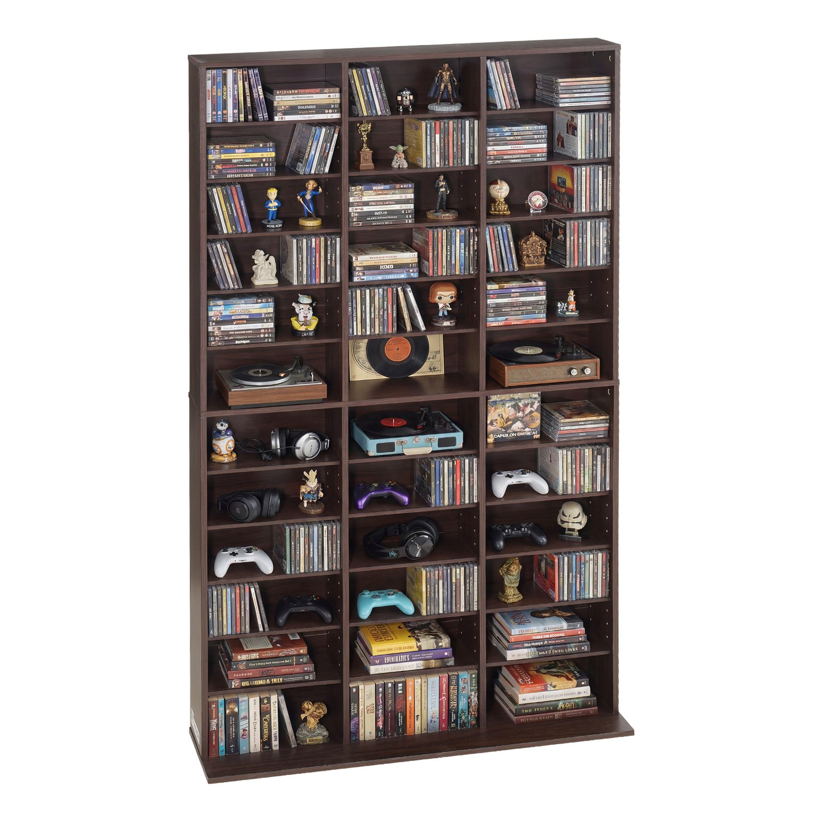 Półka na sprzęt multimedialny VEVOR, 1018 x 231 x 1810 mm, regał ścienny z 12 półkami, 36 przegródkami na płyty CD, DVD, książki i gry, regał na płyty CD do salonu, biura domowego, studia nagrań