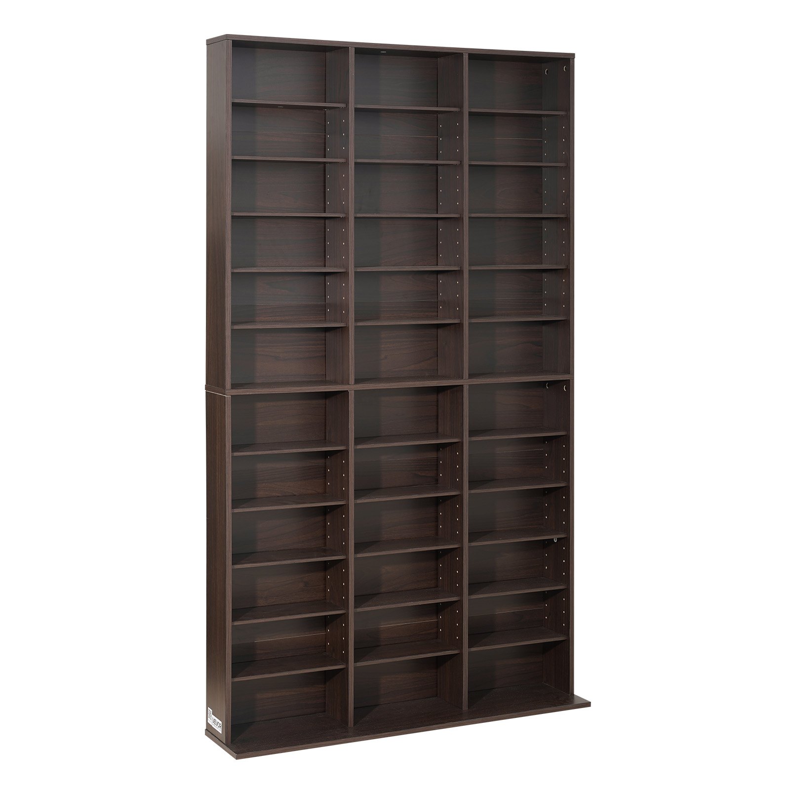 Półka na sprzęt multimedialny VEVOR, 1018 x 231 x 1810 mm, regał ścienny z 12 półkami, 36 przegródkami na płyty CD, DVD, książki i gry, regał na płyty CD do salonu, biura domowego, studia nagrań