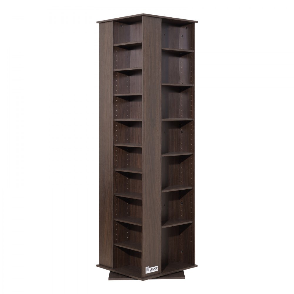 Półka na płyty CD VEVOR 475x475x1636 mm, wieża na płyty CD, obrotowa półka na książki z 34 przegródkami na płyty CD, DVD, książki i płyty z grami, stojak na płyty DVD do salonu, biura domowego i studia nagrań, brązowy