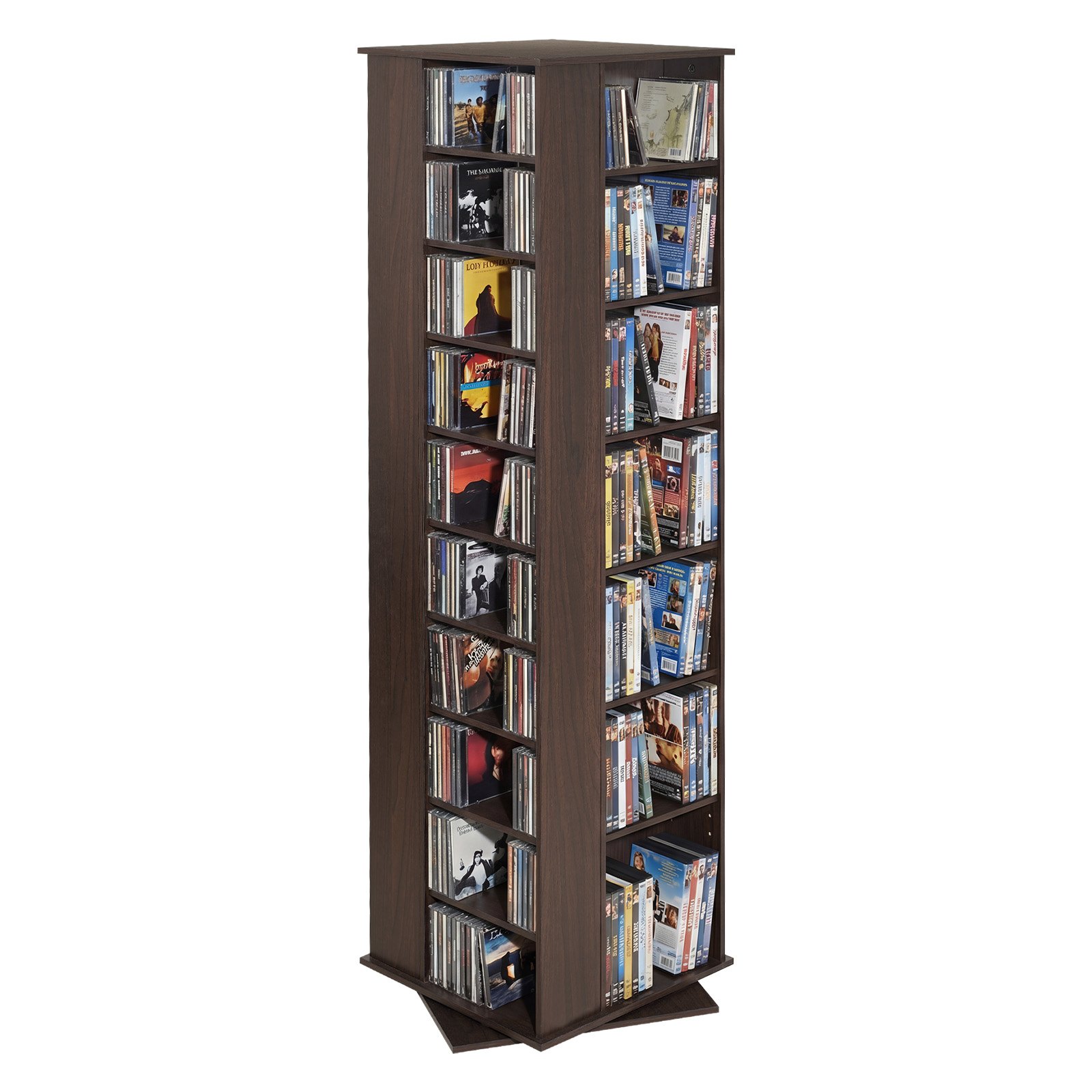 Półka na płyty CD VEVOR 475x475x1636 mm, wieża na płyty CD, obrotowa półka na książki z 34 przegródkami na płyty CD, DVD, książki i płyty z grami, stojak na płyty DVD do salonu, biura domowego i studia nagrań, brązowy