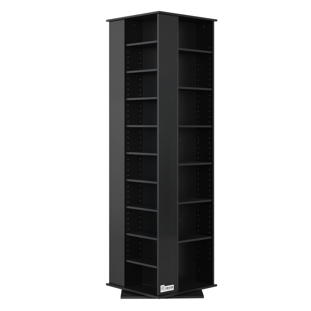 Półka obrotowa VEVOR DVD z 34 przegródkami, regulowana półka na nośniki multimedialne, wolnostojąca, 475 x 475 x 1636 mm, oszczędzająca miejsce półka do przechowywania płyt CD, DVD, książek, gier, do salonu, biura domowego, w kolorze czarnym