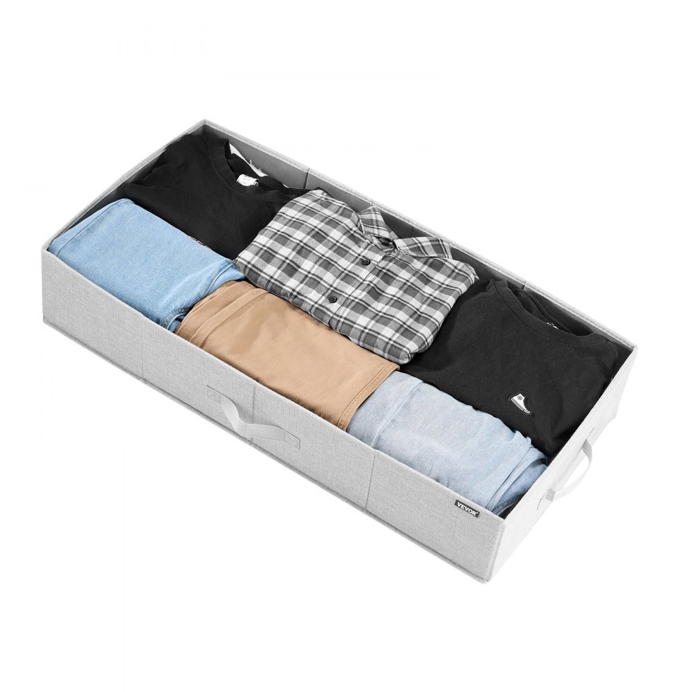 VEVOR Under Bed Storage with Lids, 805 x 405 x 155 mm, 48L Large Underbed Clothes Storage Containers, Low Profile Gray Under Bed Drawer Shoe Organizer Bins Box for Blanket Shoe Bedroom, 2 Pack