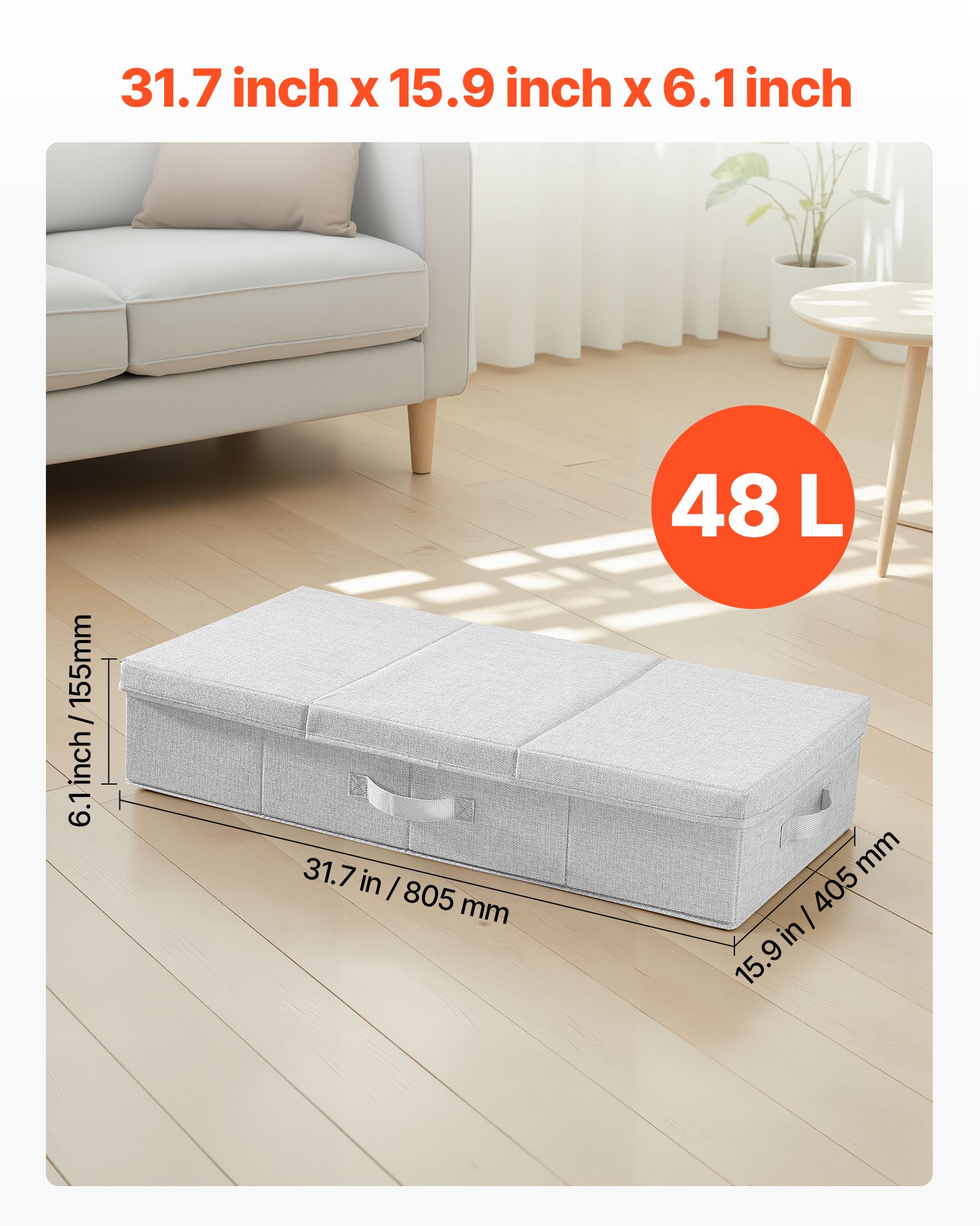 VEVOR Under Bed Storage with Lids, 805 x 405 x 155 mm, 48L Large Underbed Clothes Storage Containers, Low Profile Gray Under Bed Drawer Shoe Organizer Bins Box for Blanket Shoe Bedroom, 2 Pack