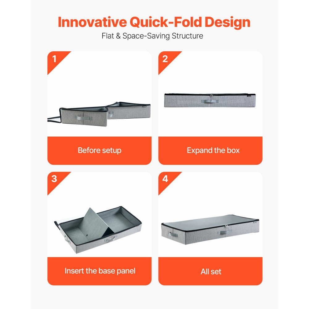 VEVOR Torba do przechowywania pod łóżkiem, 2 sztuki (85 x 43 x 12 cm), Pojemnik pod łóżko z pokrywką, pudełko do przechowywania ubrań, butów, ubrań, sypialnia, 45 l