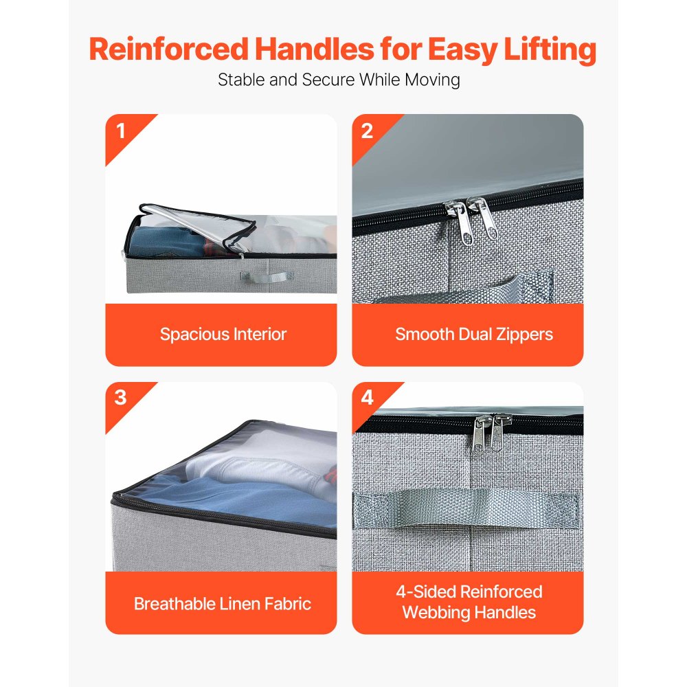 VEVOR Torba do przechowywania pod łóżkiem, 2 sztuki (85 x 43 x 12 cm), Pojemnik pod łóżko z pokrywką, pudełko do przechowywania ubrań, butów, ubrań, sypialnia, 45 l