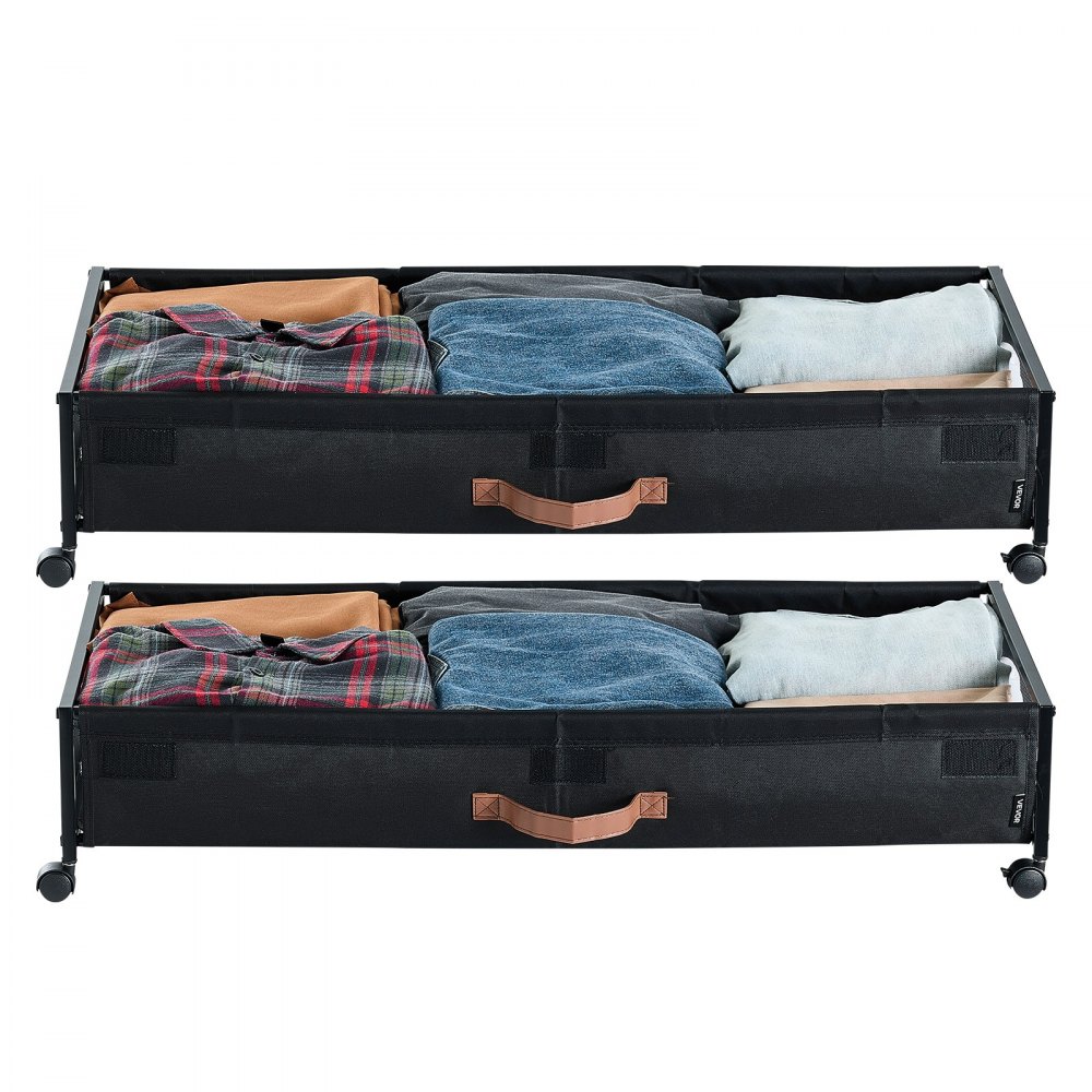 VEVOR Torba do przechowywania pod łóżkiem wykonana z tkaniny Oxford, 2 sztuki, rolowana (915 x 460 x 185 mm), pojemnik pod łóżko z przezroczystą pokrywą, mobilny pojemnik do przechowywania ubrań i butów
