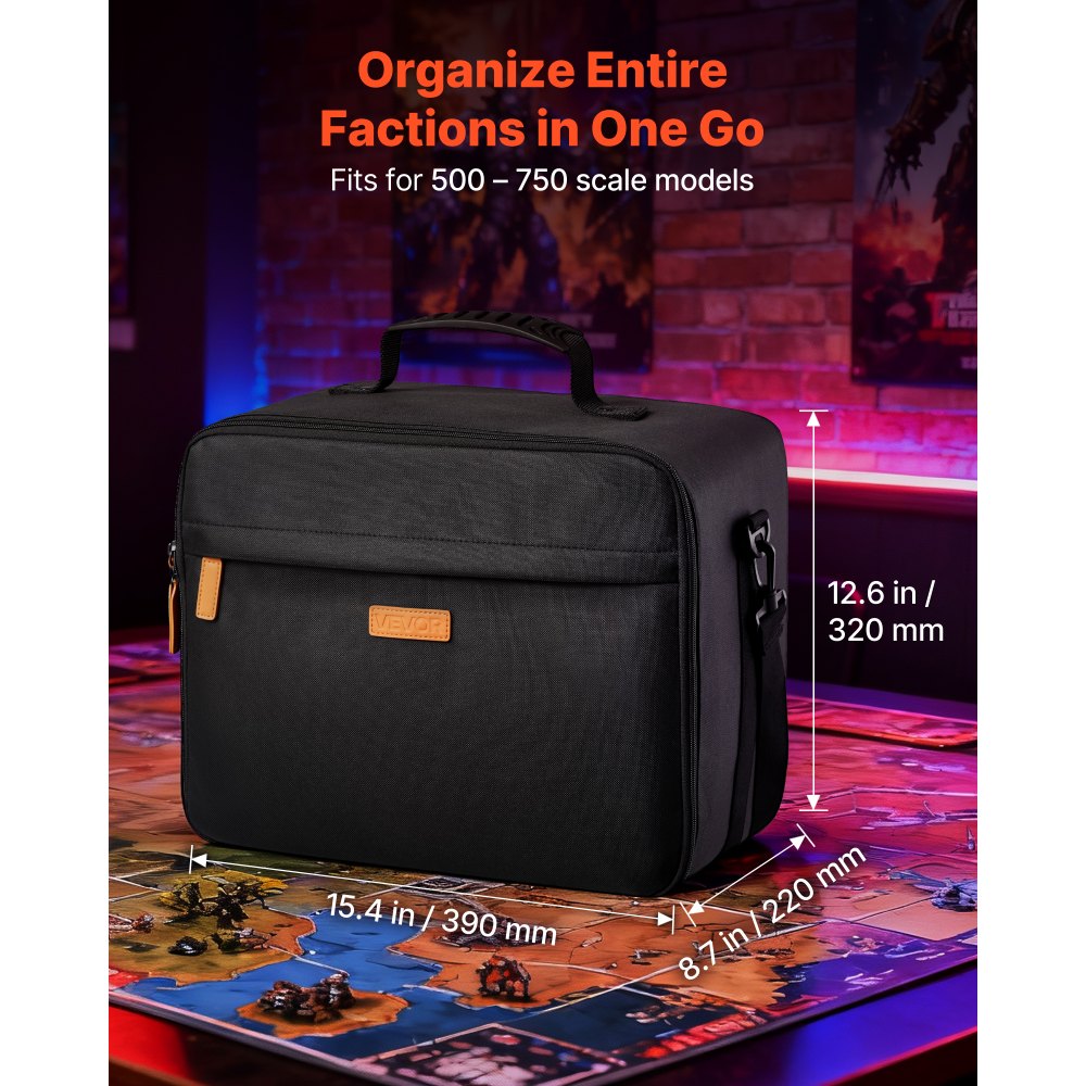 VEVOR Miniature Storage Carrying Figure Bag, Fits for 1:500-1:750 Scale Models, Miniature Transport Bag with Adjustable Shoulder Strap, 3 Foam Layers for Large Storage Capacity (Minis Not Included)
