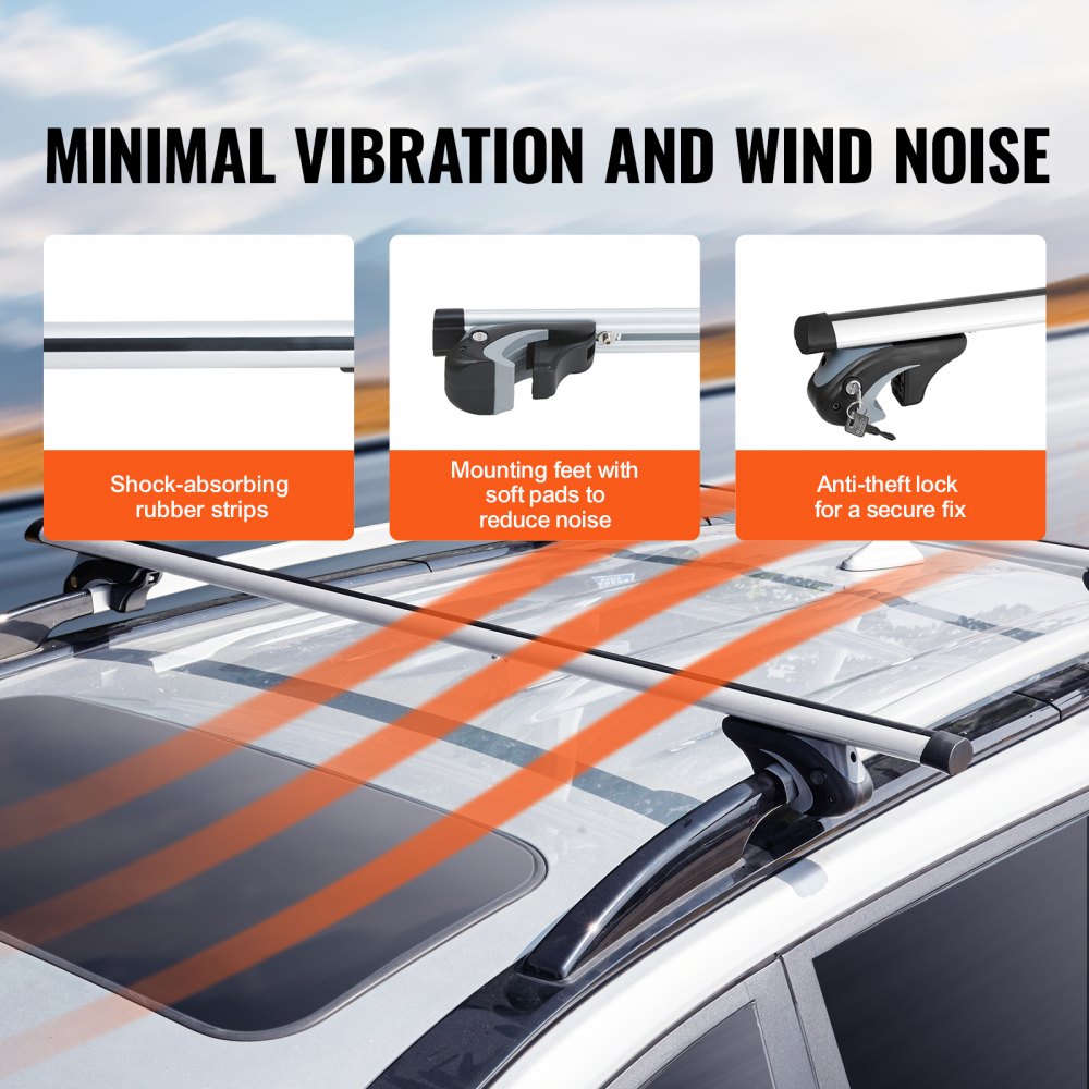 VEVOR Universal Roof Rack, Aluminum Crossbars for Cars, 90 kg Load Capacity, for Raised Side Rails with Gap, Suitable for Roof Beam Inner Distance 19-118 cm, Tube Diameter 28-68 mm