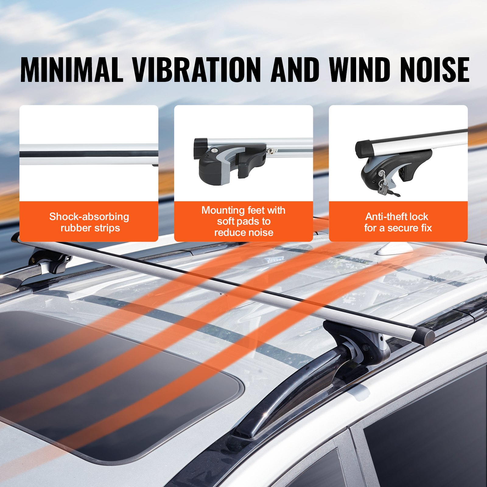 VEVOR Universal Roof Rack, Aluminum Crossbars for Cars, 90 kg Load Capacity, for Raised Side Rails with Gap, Suitable for Roof Beam Inner Distance 19-118 cm, Tube Diameter 28-68 mm