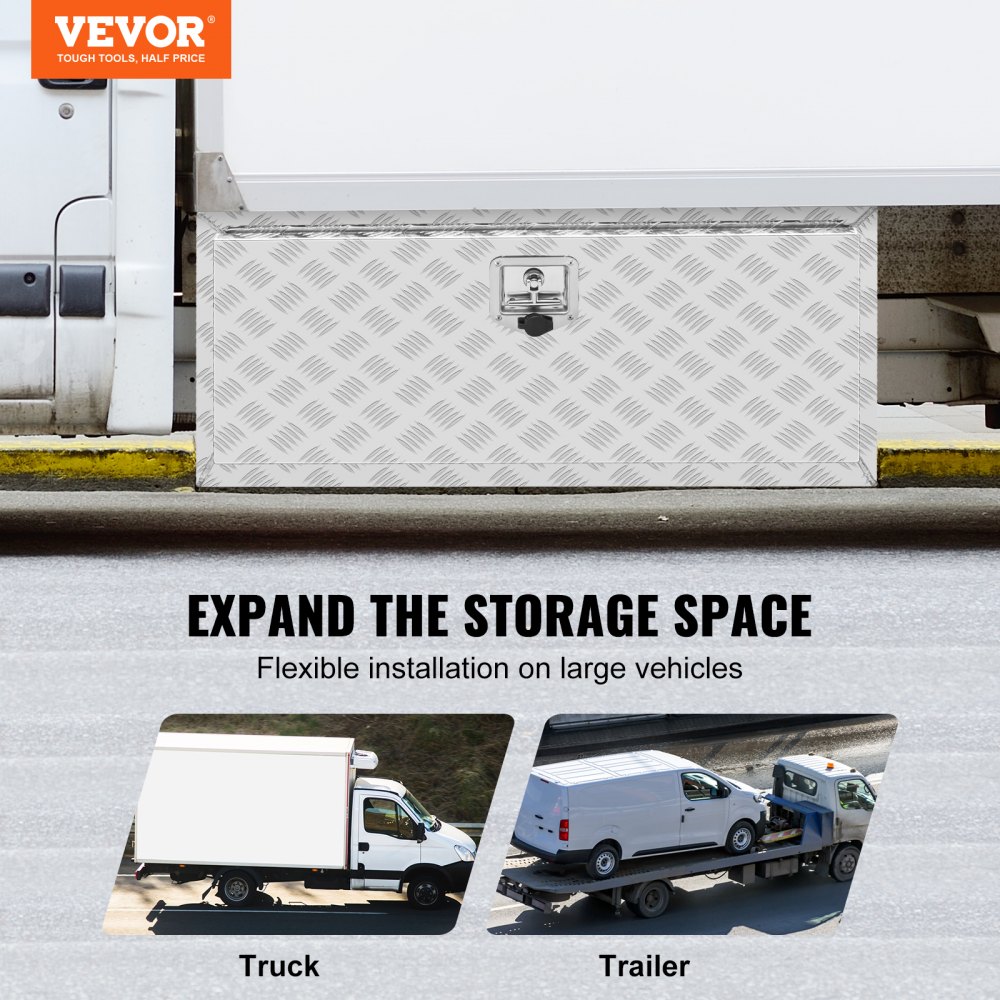 Skrzynia narzędziowa VEVOR do samochodów ciężarowych, skrzynia narzędziowa do przyczepy, 914x430x460 mm, skrzynia narzędziowa z aluminiowej płyty diamentowej z zamkiem i kluczami, wodoodporna skrzynia narzędziowa do przyczepy