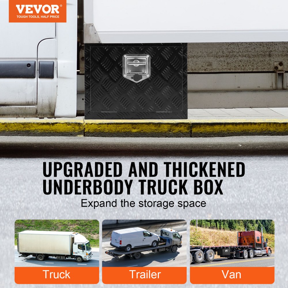 Skrzynia narzędziowa VEVOR Truckbox, skrzynia podwoziowa przyczepy, skrzynia narzędziowa 46 x 32 x 36 cm, skrzynia do przechowywania w samochodzie dostawczym, stop aluminium, ładowność 20 kg, zamykana skrzynia do przechowywania