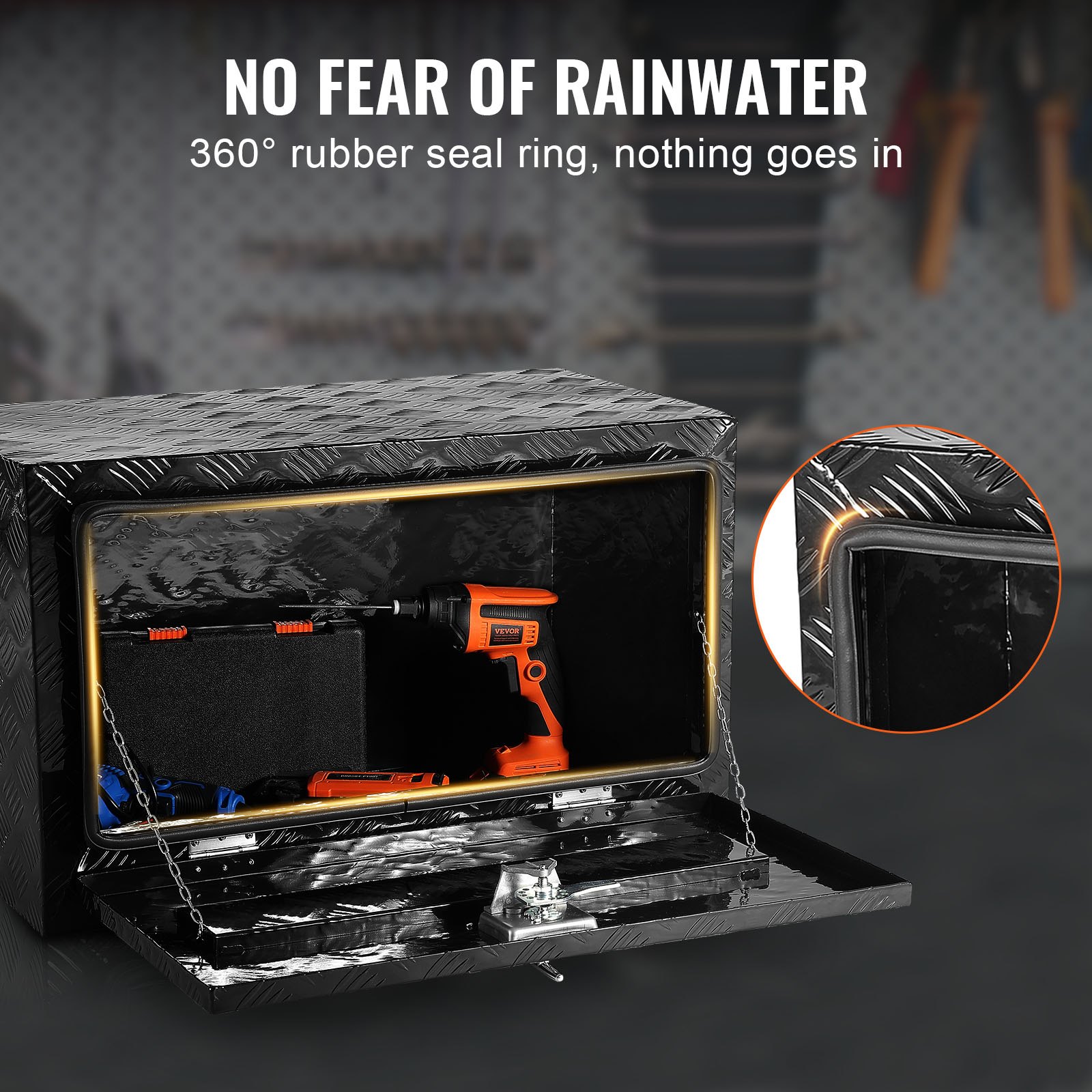 Skrzynia narzędziowa VEVOR Truckbox, skrzynia podwoziowa przyczepy, skrzynia narzędziowa 760 x 432 x 457 mm, skrzynia do przechowywania w pickupie, stop aluminium, ładowność 30 kg, zamykana skrzynia do przechowywania