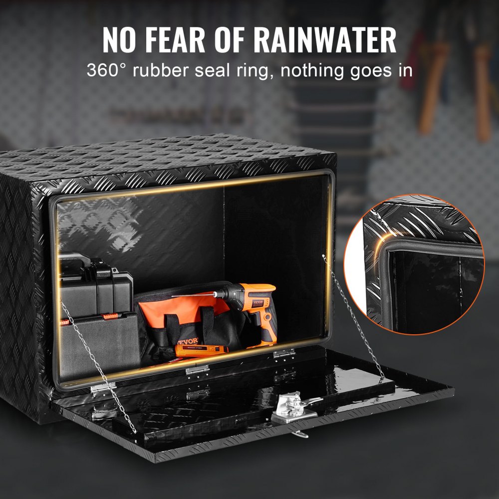 Skrzynia narzędziowa VEVOR Truckbox, skrzynia podwoziowa przyczepy, skrzynia narzędziowa, 1219 x 432 x 457 mm, skrzynia do przechowywania w samochodzie dostawczym, stop aluminium, ładowność 50 kg, zamykana skrzynia do przechowywania