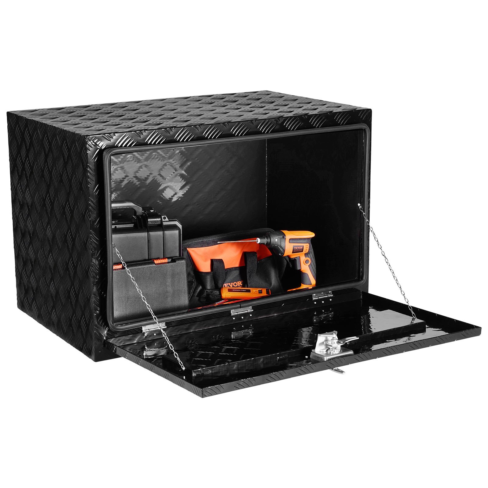 Skrzynia narzędziowa VEVOR Truckbox, skrzynia podwoziowa przyczepy, skrzynia narzędziowa 1219 x 610 x 610 mm, skrzynia do przechowywania w samochodzie dostawczym, stop aluminium, ładowność 50 kg, zamykana skrzynia do przechowywania