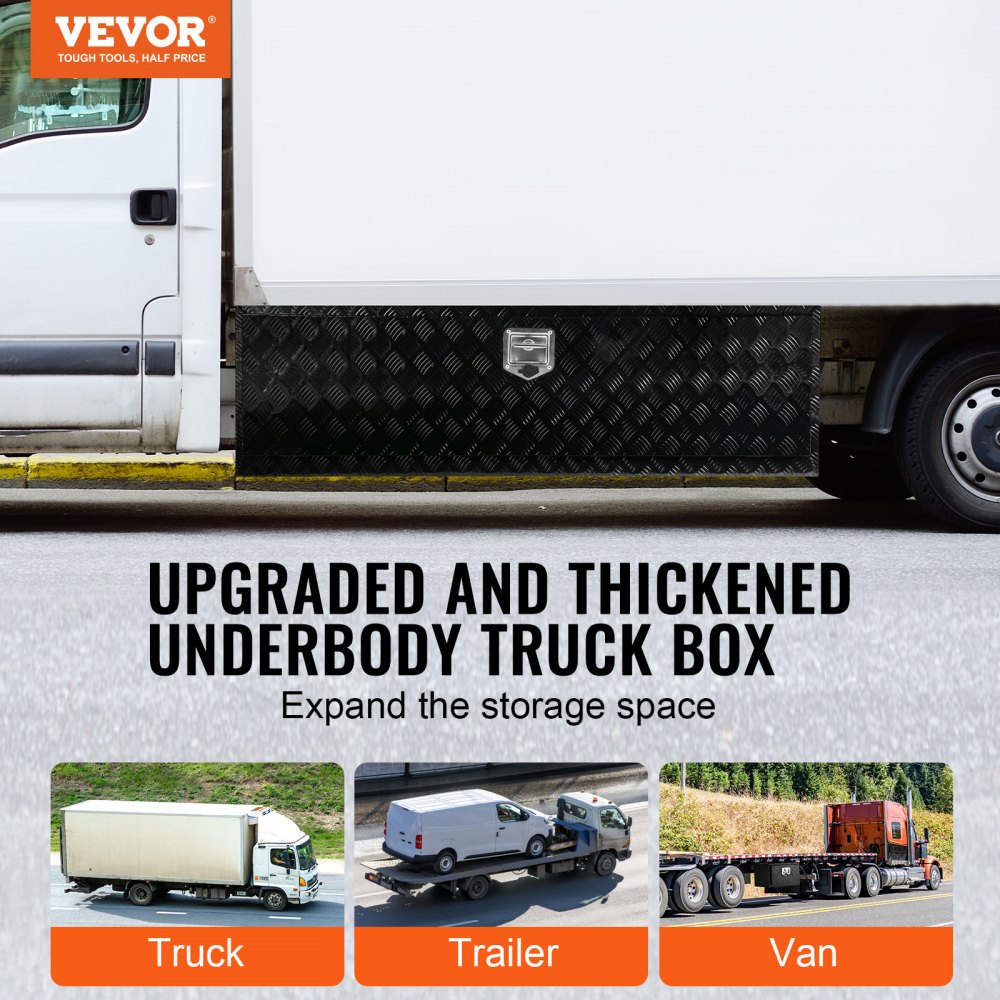 Skrzynia narzędziowa VEVOR Truckbox, skrzynia podwoziowa przyczepy, skrzynia narzędziowa 1524 x 432 x 457 mm Skrzynia narzędziowa do pickupa, stop aluminium, ładowność 50 kg, zamykana na klucz