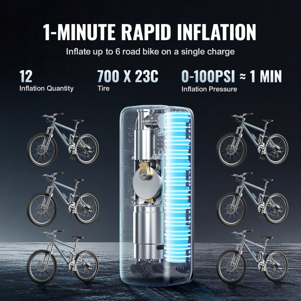 Przenośna sprężarka powietrza VEVOR 17-cylindrowa mini pompka do opon 7,4 V 2*2000 mAh Kompresor elektryczny z możliwością ładowania Pompka rowerowa 150PSI Pompa powietrza z manometrem do samochodów Rowerowe piłki motocyklowe