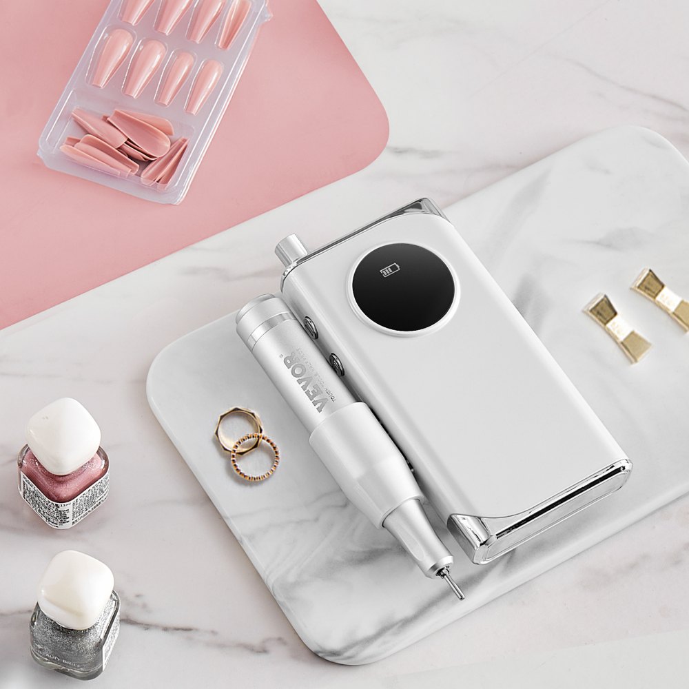 Wiertarka elektryczna do paznokci VEVOR, przenośna wiertarka elektryczna o prędkości 40 000 obr./min, narzędzie do szlifowania żelu akrylowego z wyświetlaczem LCD, 6 bitami i 50 taśmami ściernymi do manicure, pedicure, rzeźbienia i polerowania