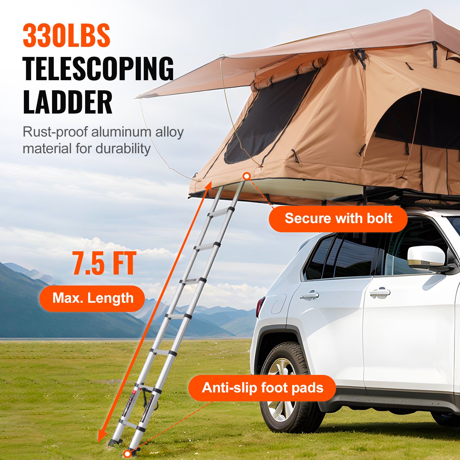 VEVOR Rooftop Tent Hard Shell Car Tent Camping for 2-3 People, Foldable Hard Shell Rooftop Tent with Adjustable Telescopic Ladder and Mattress, Waterproof and UV Protection for Jeep SUV Van Pickup