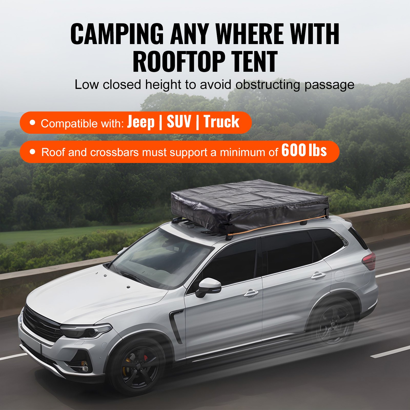 VEVOR Rooftop Tent Hard Shell Car Tent Camping for 2-3 People, Foldable Hard Shell Rooftop Tent with Adjustable Telescopic Ladder and Mattress, Waterproof and UV Protection for Jeep SUV Van Pickup