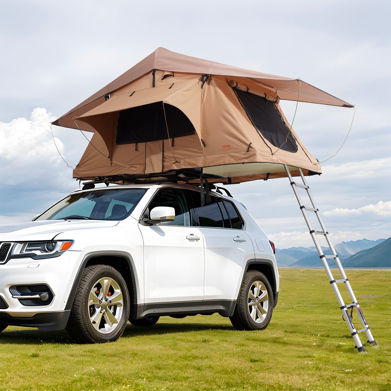VEVOR Rooftop Tent Hard Shell Car Tent Camping for 2-3 People, Foldable Hard Shell Rooftop Tent with Adjustable Telescopic Ladder and Mattress, Waterproof and UV Protection for Jeep SUV Van Pickup
