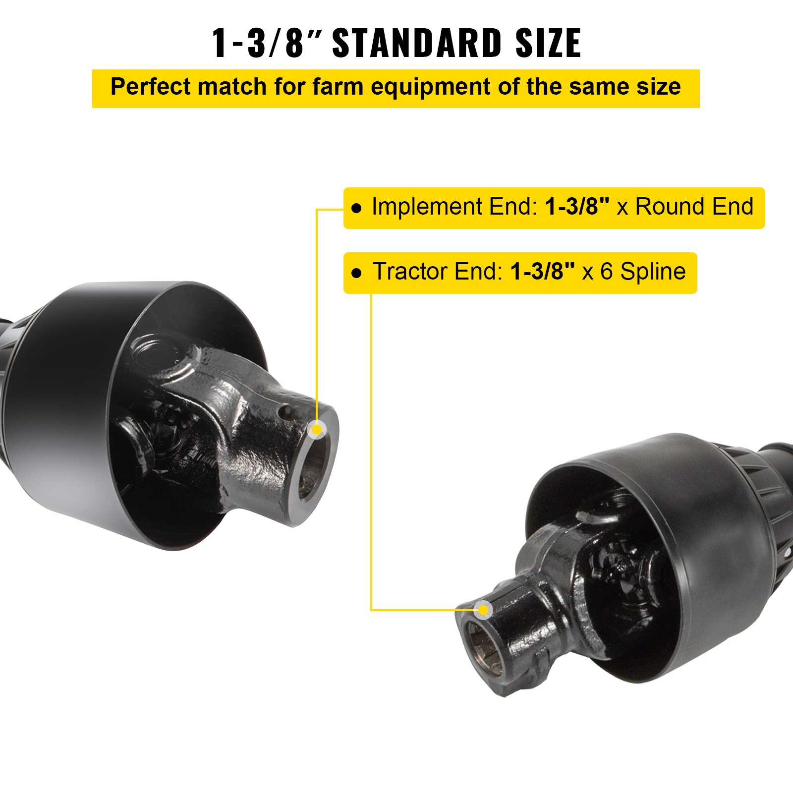 Wał napędowy VEVOR PTO T4, wał napędowy, szeroka końcówka 6-rowkowa o średnicy 34,9 mm do ciągnika, rozsuwana od 1100 do 1550 mm, idealny do kosiarek do trawy, podkaszarek, glebogryzarek, rozsiewaczy nawozów