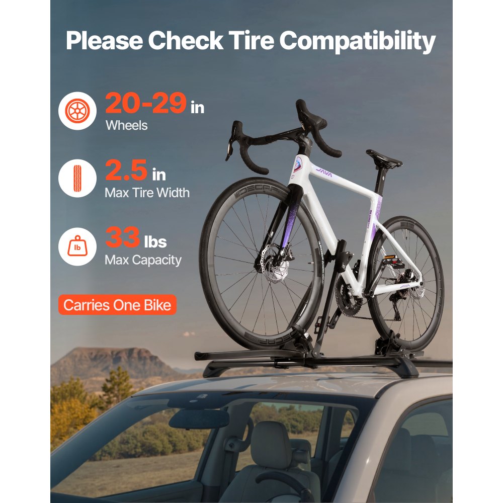 VEVOR Roof Bike Rack, 15 kg Capacity, Upright Roof Mount Bicycle Rack with Secure Locking System for Most Standard Crossbars, Aluminum Upright Rooftop Bike Rack, 1 Bike Carrier for Car SUV, Black