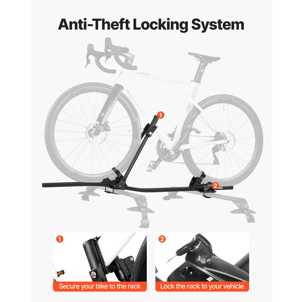VEVOR Roof Bike Rack, 15 kg Capacity, Upright Roof Mount Bicycle Rack with Secure Locking System for Most Standard Crossbars, Aluminum Upright Rooftop Bike Rack, 1 Bike Carrier for Car SUV, Black