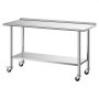 Stół VEVOR ze stali nierdzewnej do restauracji, 1524 x 610 x 894 mm, regulowany stół ze stali nierdzewnej z kółkami, z rantem 30 mm, stół roboczy z półką dolną do restauracji, półka górna (254 kg), półka dolna (209 kg)