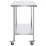 VEVOR stainless steel work table, 610 x 914 x 954.6 mm, preparation table with 4 wheels, 3 adjustable height levels, food preparation work table for commercial kitchens and restaurants