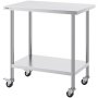 VEVOR stainless steel work table, 610 x 914 x 954.6 mm, preparation table with 4 wheels, 3 adjustable height levels, food preparation work table for commercial kitchens and restaurants