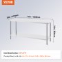 VEVOR Stainless Steel Preparation Table, Robust Metal Worktable with 3 Adjustable Height Levels, Commercial Workstation for Kitchen, Garage, Restaurant, Backyard 610 x 1829 x 864 mm