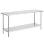 VEVOR Stainless Steel Preparation Table, Robust Metal Worktable with 3 Adjustable Height Levels, Commercial Workstation for Kitchen, Garage, Restaurant, Backyard 610 x 1829 x 864 mm