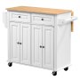 VEVOR Kitchen Island Cart with Storage, 1107 mm Wide Mobile Rolling Storage Island on Swivel Wheels, with 2 Drawers, Storage Cabinet, Drop Leaf, Spice/Towel Rack, Table for Home Dining Room, White