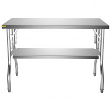 Komercyjny stół roboczy VEVOR, składany stół do zastosowań komercyjnych o wymiarach 48 x 30 cali, składany stół ze stali nierdzewnej z podwójną półką, kuchenny stół roboczy o nośności 772 funtów, srebrna wyspa kuchenna