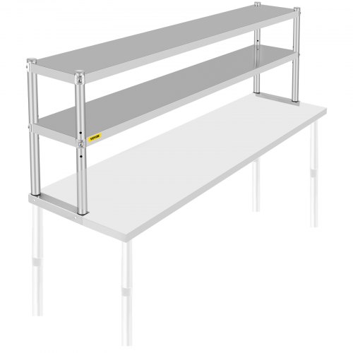 VEVOR 2-poziomowa podwójna górna półka ze stali nierdzewnej 12" x 72" do stołu przygotowawczego