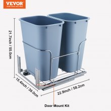 Wysuwany kosz na śmieci VEVOR, podwójne pojemniki 35 l x 2, montowany pod spodem kosz na śmieci kuchenne z zestawem do przesuwania i montażu na drzwiach, ładowność 50 kg, wysuwany kosz na śmieci do szafki kuchennej, zlewu itp.