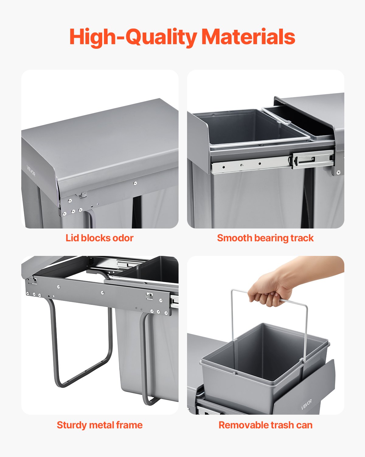 VEVOR Extendable Waste Bin for Kitchen Cabinets (20 L x 2) Double Under-Sink Waste Bin, Undermounted Bin, with Robust Full Extension Metal Sliding System and Handle