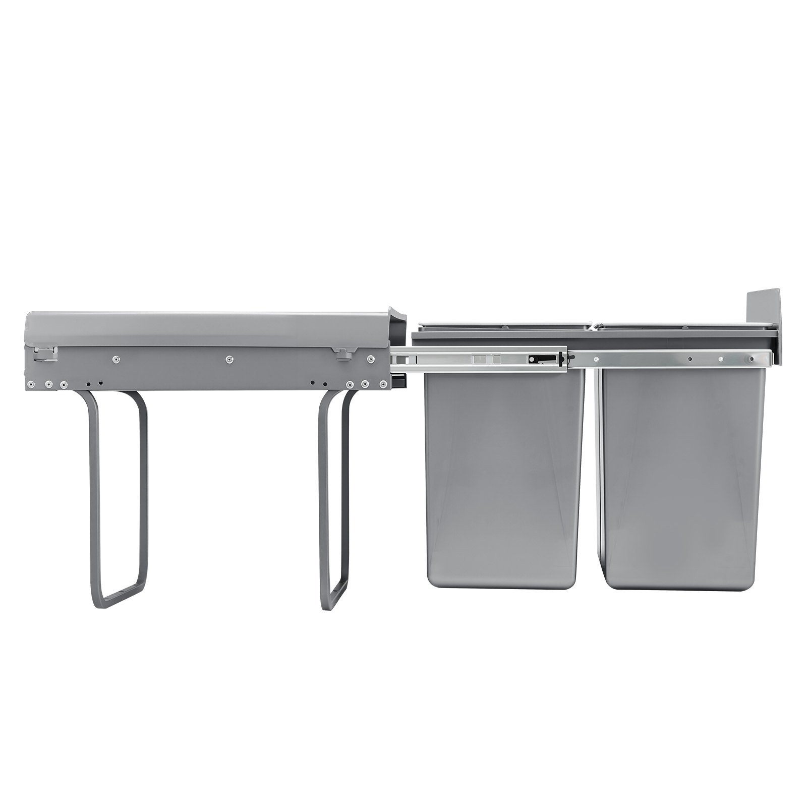 VEVOR Extendable Waste Bin for Kitchen Cabinets (20 L x 2) Double Under-Sink Waste Bin, Undermounted Bin, with Robust Full Extension Metal Sliding System and Handle