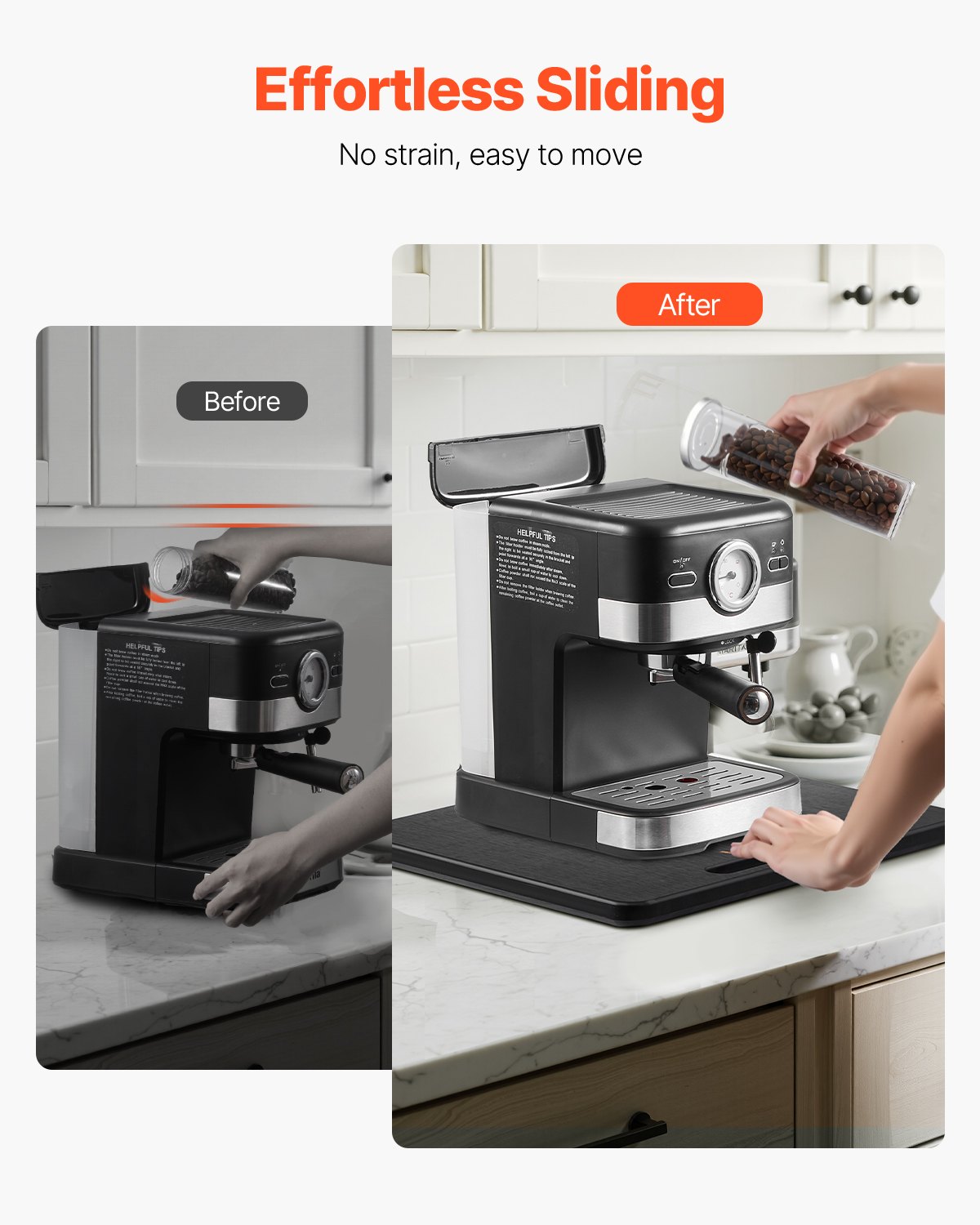 Deska przesuwna VEVOR, 33 x 40,6 cm, z gumowymi kółkami i pustym uchwytem, ​​łatwa do czyszczenia, deska przesuwna, deska do przesuwania urządzeń, łatwo przesuwana podstawa do ekspresu do kawy, robota kuchennego, czarna