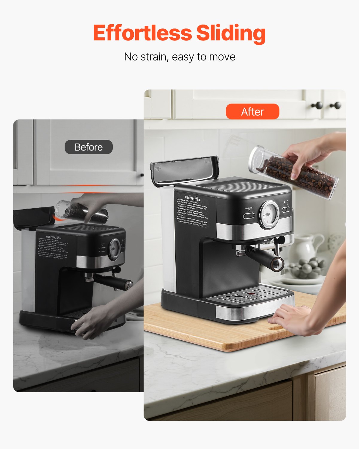 VEVOR sliding board, 33x40.6 cm, board with rubber wheels and hollow handle, easy to clean, slider board, appliance rolling board, easily movable base for coffee machine, food processor