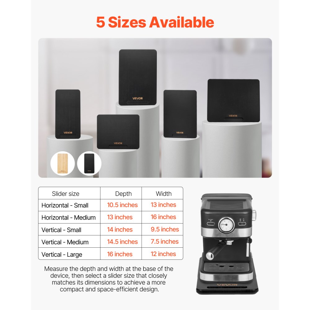 VEVOR Sliding Board, 36.8 x 19.1 cm, Board with Rubber Wheels and Hollow Handle, Easy to Clean, Slider Board, Appliance Rolling Board, Easily Movable Base for Coffee Maker, Food Processor, Black