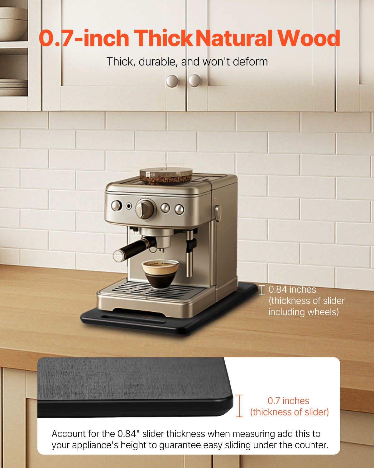 VEVOR sliding board, 356x241 mm, board with rubber wheels and hollow handle, easy to clean, slider board, appliance rolling board, easily movable base for coffee machine, food processor, black