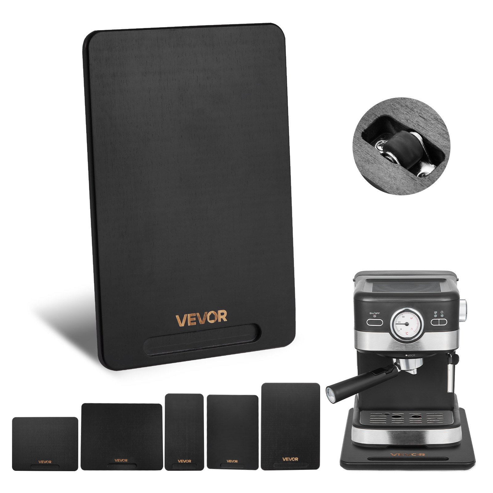 Deska przesuwna VEVOR, 406 x 305 mm, z gumowymi kółkami i pustym uchwytem, ​​łatwa do czyszczenia, deska przesuwna, deska do przesuwania urządzeń, łatwo przesuwana podstawa do ekspresu do kawy, robota kuchennego, czarna