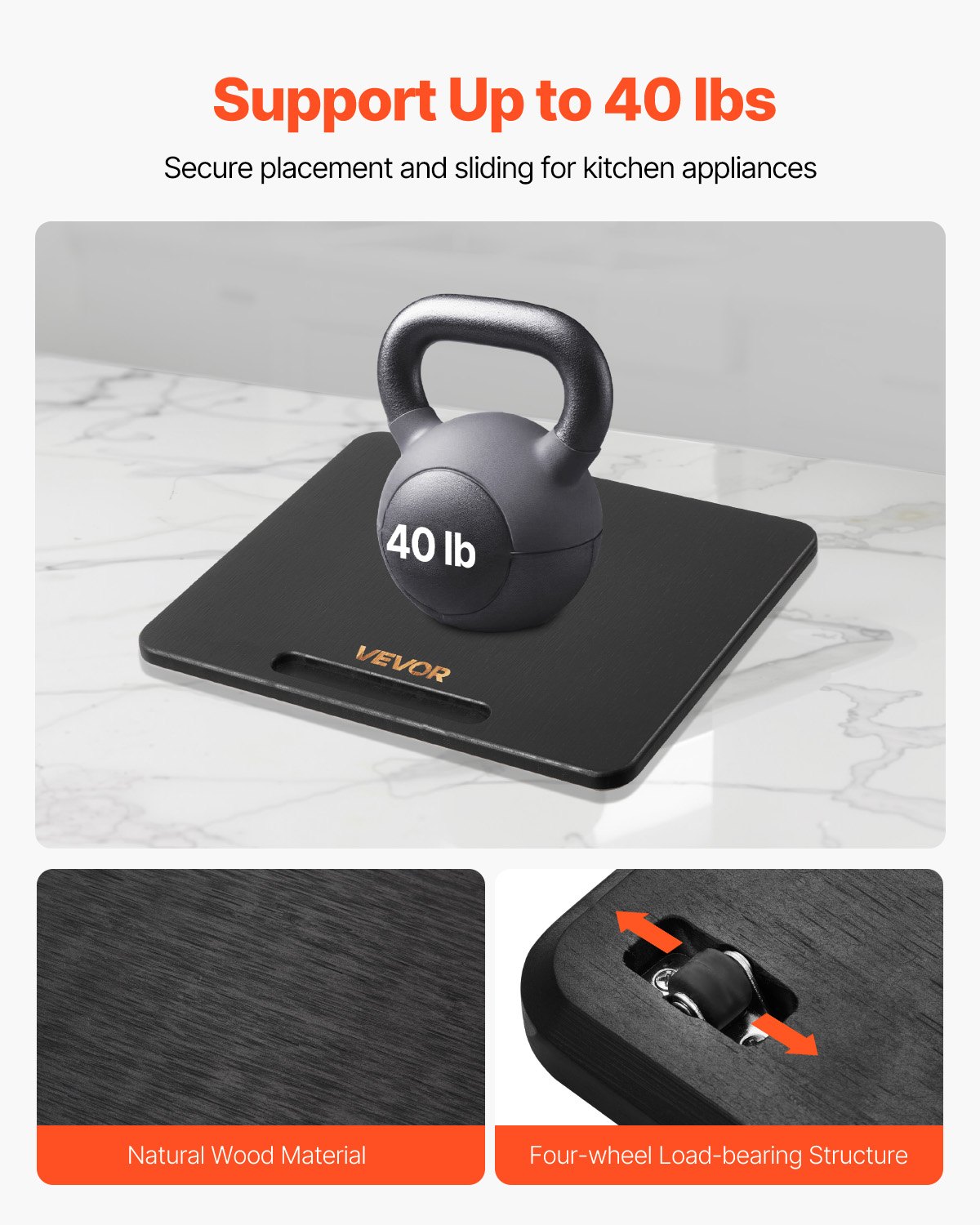 VEVOR Deska przesuwna, 26,7 x 33 cm, z gumowymi kółkami i pustym uchwytem, ​​łatwa do czyszczenia, deska przesuwna, deska do przesuwania urządzeń, łatwo przesuwana podstawa do ekspresu do kawy, robota kuchennego, czarna