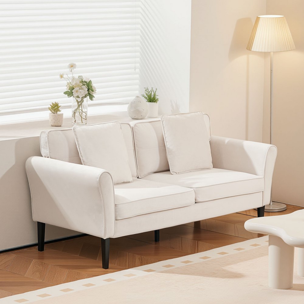 Sofa dwuosobowa VEVOR z dwoma siedziskami (176 cm), nowoczesna, mała sofa z kordu z zawieszeniem sprężynowym, miękkimi poduszkami i solidną ramą do sypialni, biura lub mieszkania, w kolorze białym